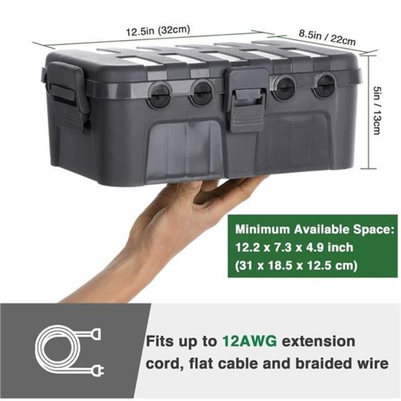 Outdoor Electrical Box,  Waterproof Extension Cord Safety Cover, Large , Gray - Picture 2 of 5